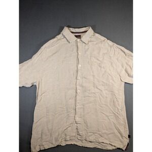 Fubu Mens XXL Cream White Short Sleeve‎ Button Up Shirt Linen Blend